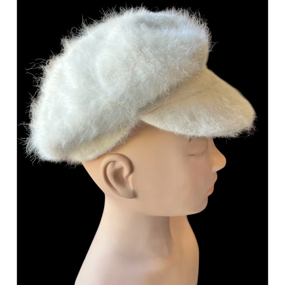 Newsboy Hat White Mohair With Fuzzy Finish Vintage GUC - Picture 2 of 10